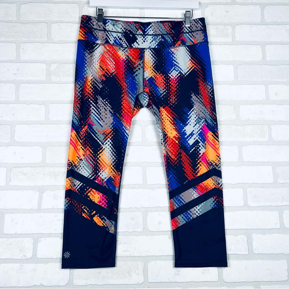 Athleta Be Free Crop Leggings Womens Multi Color Abstract Print Athletic Pants L